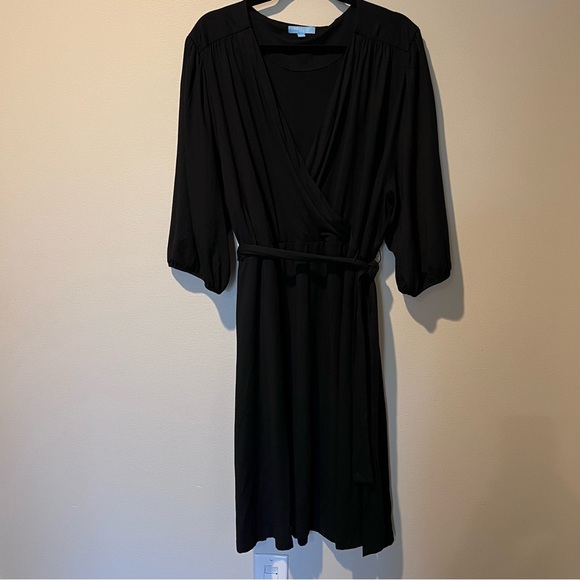 Draper James RSVP Plus Size Womens Midi Knit Wrap Dress Black Belted 3XL NWT - Picture 3 of 16
